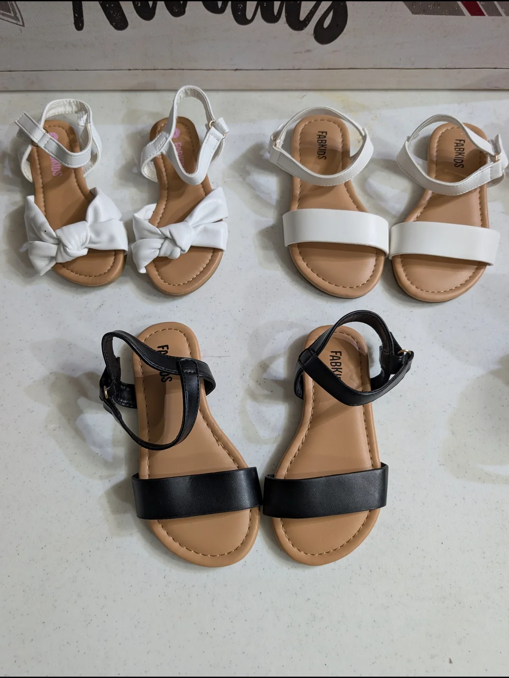 3 Pair- Toddler Girls Size 8 fabkids Black And White  Ankle-Strap Sandals